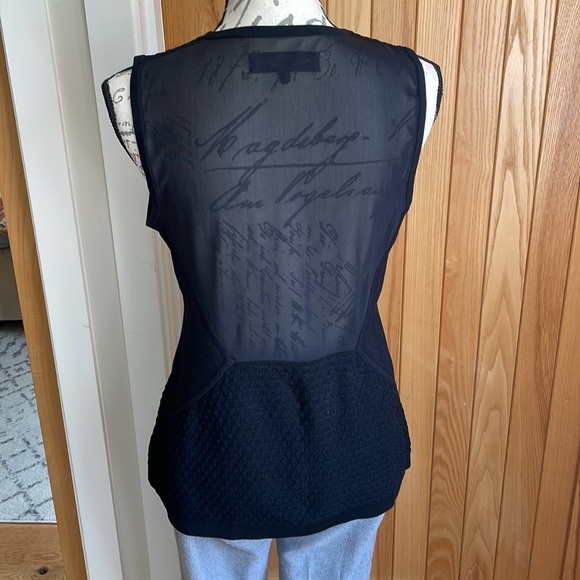 NWOT Rag & Bone black textured knit sleeveless top with mesh back on top half. L - Picture 4 of 13